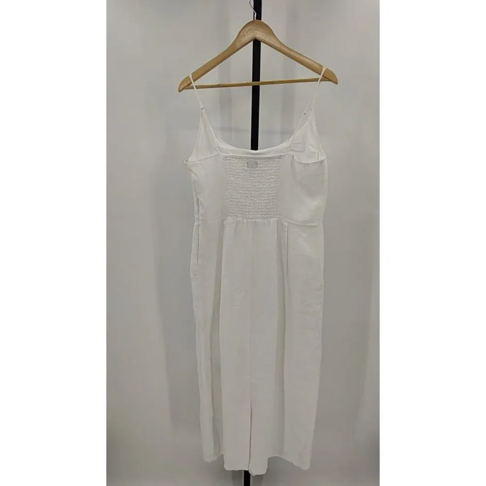 Quince Womens 100% European Linen Scoop Neck Midi Dress White Basic Sleeved M - Picture 3 of 3